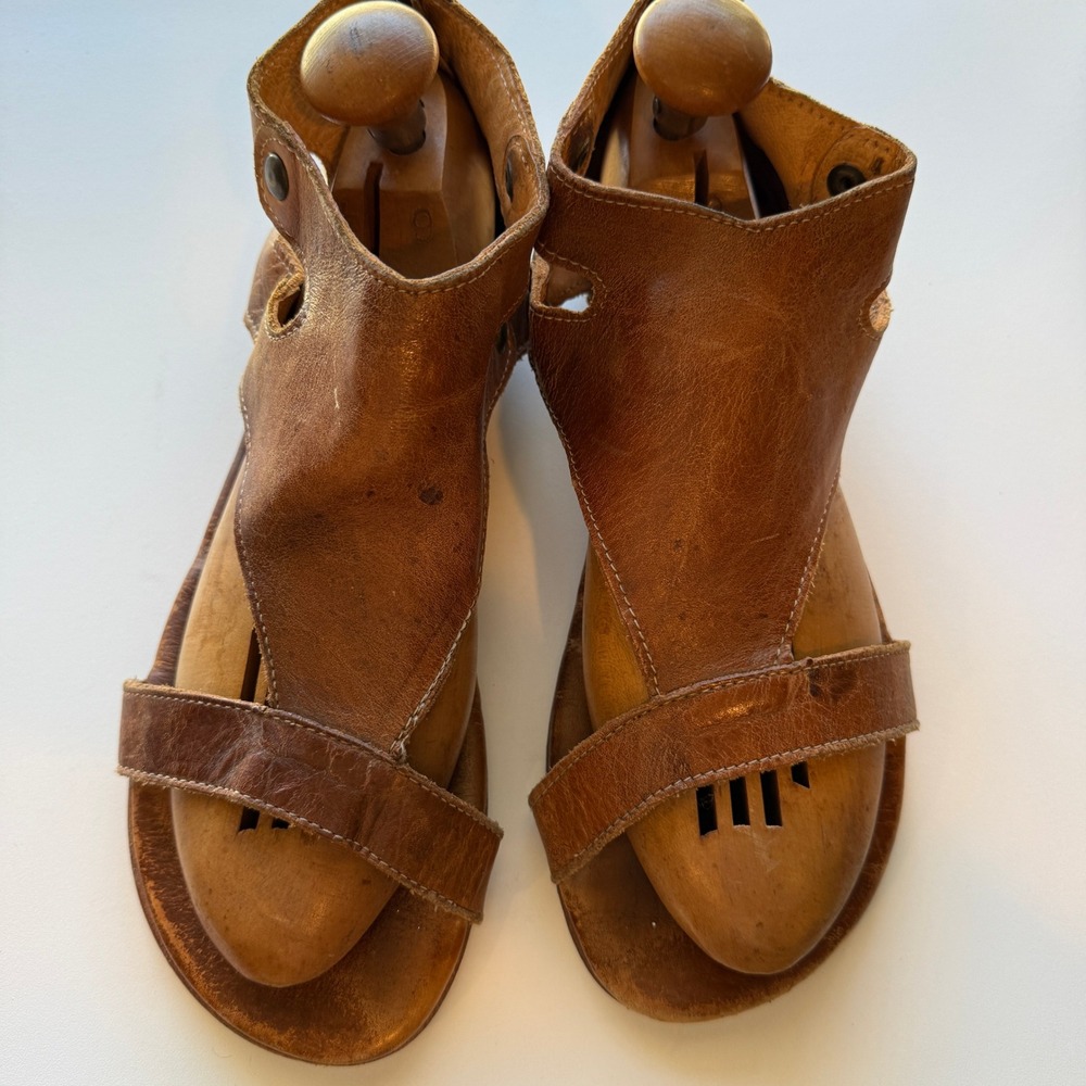 Bed Stu Womens Tan Leather Gladiator Flat Sandals Rear Zip Size 10 Mexico